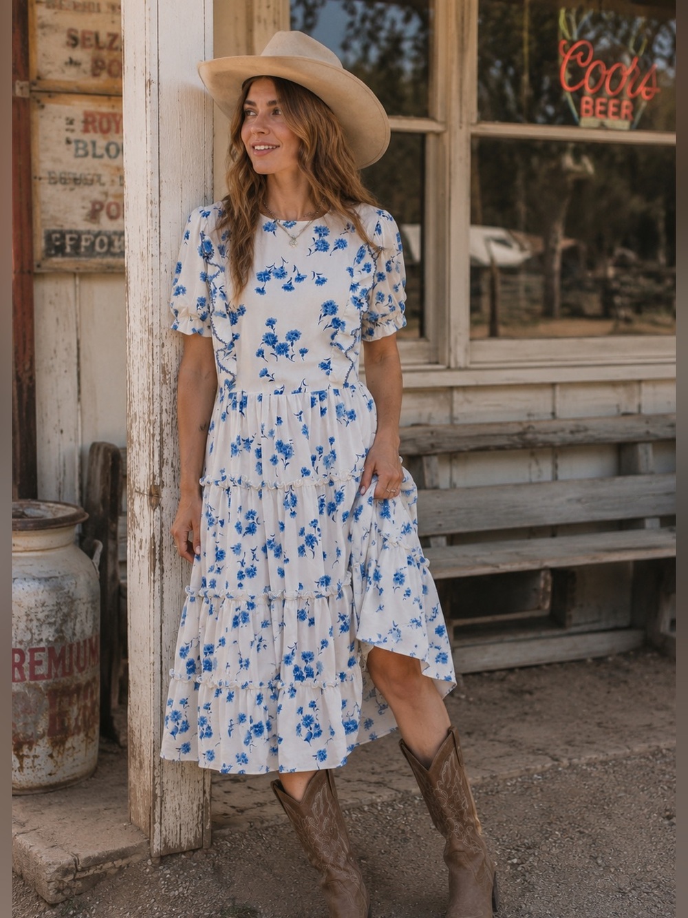 Vintage H Bar C Ranchwear Floral Prairie Tiered Dress Sz S Western Coquette